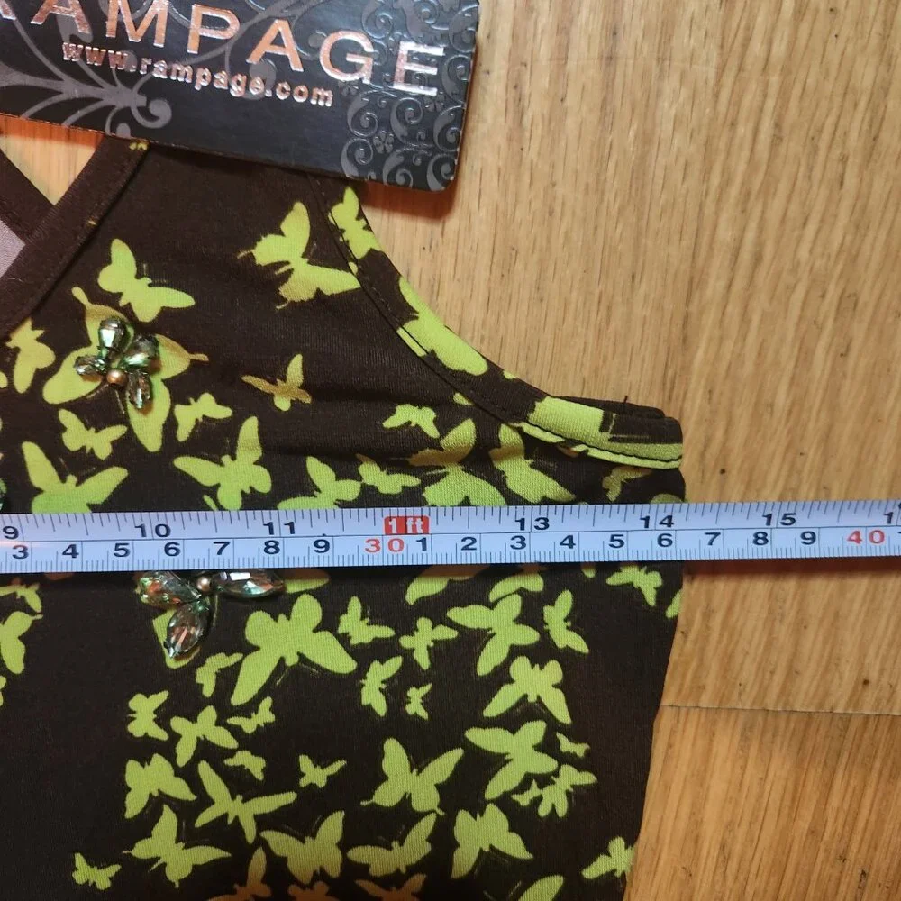 Rampage Dress Brown Yellow Cascade Butterflies Ruffled Hem Racerback M Boho Gems - Picture 5 of 8